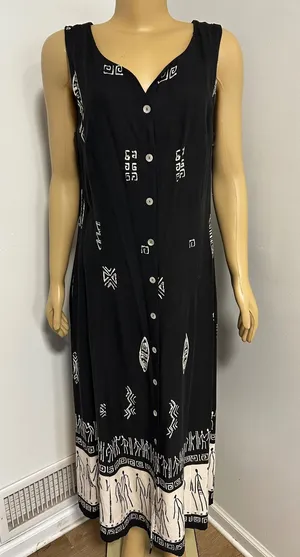 Coldwater Creek Black White Tribal Print Button Front Maxi Dress Caged Back 16 thumbnail 1