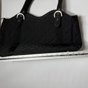 Vera‎ Bradley Black Quilted Microfiber Tote Bag Large Shoulder Purse Buckle thumbnail 5