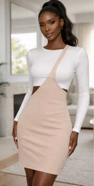 Manière De Voir Asymmetric Overall Ribbed Pencil Skirt Nude US Size 12 thumbnail 1