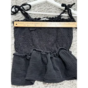 Eli + Ali Black Smocked Peplum Cami Top Womens M Tie Straps Cottagecore Peasant thumbnail 6