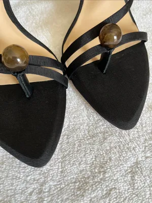 ANTONIO MELANI Black Strappy Slingback Heels with Decorative Bead thumbnail 10