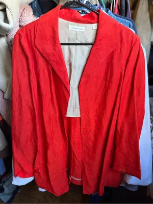 Coldwater Creek Vibrant Red Open-Front Blazer 100% Linen size 14 thumbnail 1
