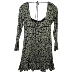 Free People Bohemian Mini Dress Black‎ Floral Babydoll Long Sleeve Womens 0 thumbnail 5