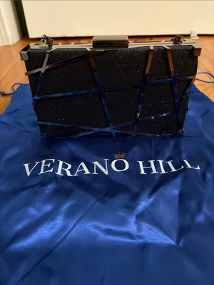 Verano Hill Black Glitter Evening Clutch with Chain thumbnail 2
