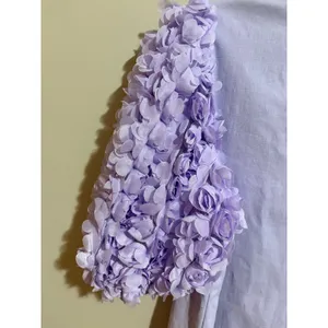 Entro Shift Dress Womens S Lavender New 3D Floral‎ Puff Sleeve V-Neck thumbnail 10