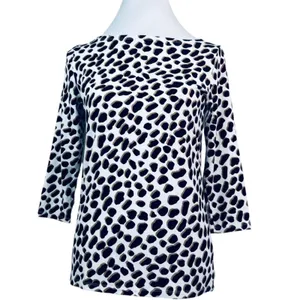 Ann Taylor Animal Print Boat Neck 3/4 Sleeve Blouse S thumbnail 2