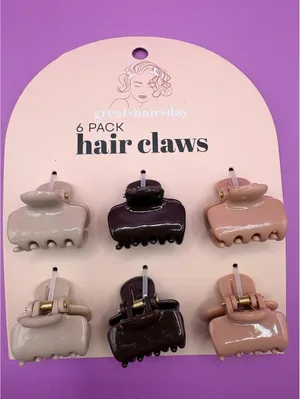 great hair day 6 Pack Plastic Hair Claws Assorted Beige Brown Pink Solid thumbnail 3