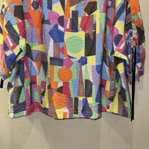 Ali Miles Women's Woven Top Geometric 3/4" Dolman Sleeves W/Ties Sz XL NEW Flowy thumbnail 2