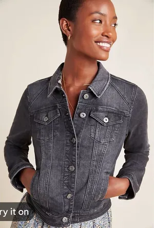 Anthropologie Pilcro Dark Gray Denim Jacket Sz M thumbnail 1