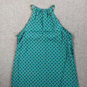 Max Studio Women's Small Halter Neck Shift Dress Teal Green Sleeveless Geometric thumbnail 10