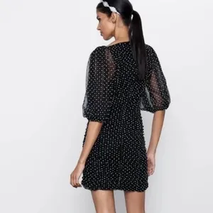 ZARA Chiffon Black Polka Dot Ruched Mini Dress Black Gray Party Blogger‎ Small thumbnail 8