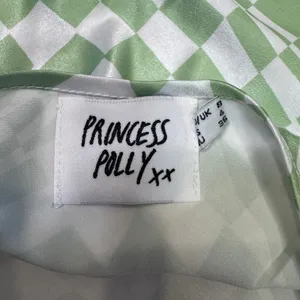 Princess Polly Green White Warped Checkerboard Satin Mini Halter Tie Top Small 4 thumbnail 3