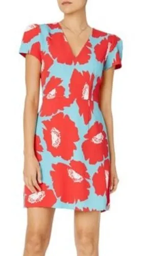 Milly Atalie Floral Print Dress Womens Size 6‎ Blue Red Short Sleeve thumbnail 1