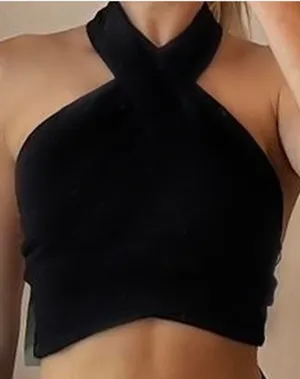 H&M Black Twist Halter Top With Open Tie Back thumbnail 1