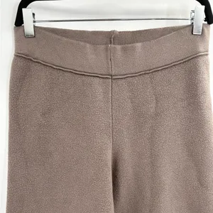 ZARA Knit Wide Leg Pants Brown Fleece Textured Ribbed Hem Pull-On Lounge Small thumbnail 4