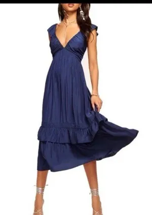 Ramy Brook Nelly Dress Midi MSRP $495 Size XXS Navy Blue Flowy Cocktail NWT thumbnail 1