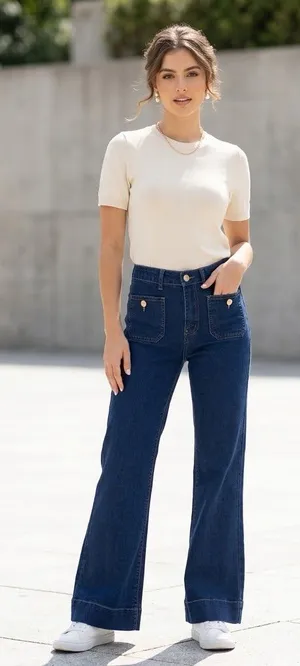 PWEST Women’s Dark Wash High Rise Wide Leg Flare Jeans Size M thumbnail 1