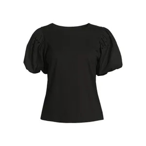 Free Assembly Womens T-Shirt Size L Black Embroidered Balloon Sleeves Elegant thumbnail 2
