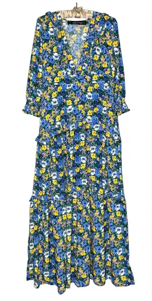 CODE x MODE Floral Maxi Dress XL Empire‎ Waist Drop Waist Ruffle Bishop Sleeve thumbnail 1