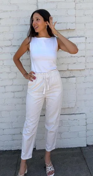 Zara white cream trouser pants with drawstring waist sz XS #vacation #momstyle #summer #basic thumbnail 1