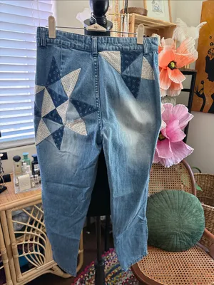 Free People We The Free Down To Earth Boho Hippie Patchwork Denim Jeans thumbnail 2