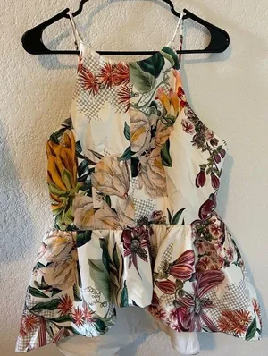 Anthropologie Dahlia Cameo Asymmetrical Peplum Coquette Floral Top Size L thumbnail 1