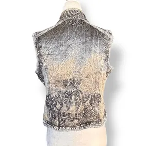 Vintage Gray Embroidered‎ Beaded Mandarin Collar Boho Vest Artisan Western Layer thumbnail 10