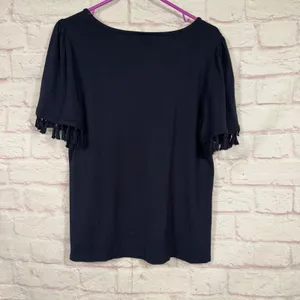 Ann Taylor Factory Medium Navy Tassel Sleeve Top thumbnail 6