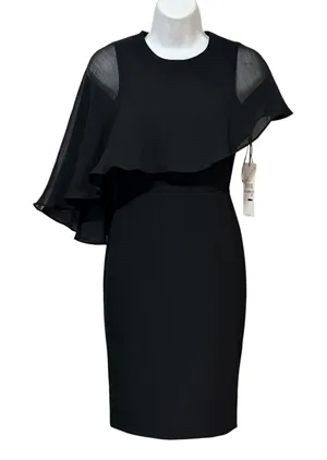 Calvin Klein Womens Black Asymmetrical Cape Sheath Dress Petite 0P CD8C1664 thumbnail 1