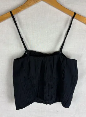 Abercrombie & Fitch Crinkle Textured Ruched Black Tank Top M thumbnail 1