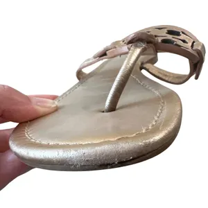Tory Burch Miller Metallic Gold‎ Champagne Leather Sandals 8.5 Double T thumbnail 12