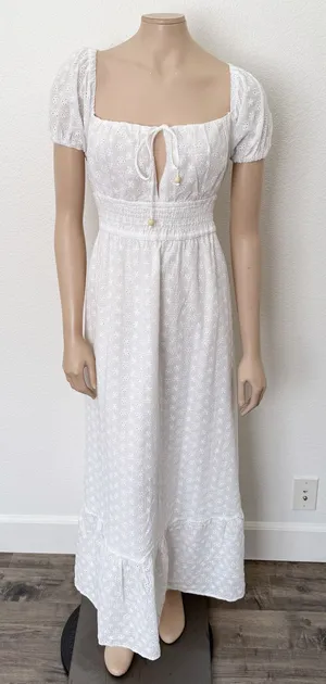 [Billy J] Tania White Eyelet Lace Puff Sleeve Square Neck Midi Dress NWT Size 16 thumbnail 1