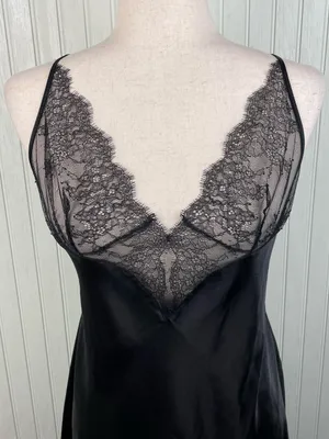 Victoria's Secret Y2K Black Satin Lace Chemise Slip Dress Size Medium Whimsigoth thumbnail 3