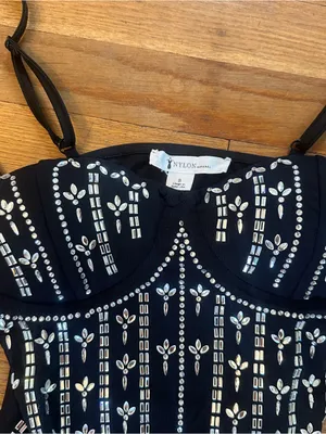 Black Embellished Corset Top - Women's Sparkle Corset Tank thumbnail 3