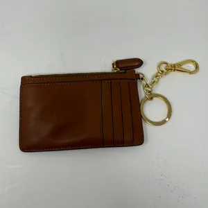 Ralph Lauren Genuine Leather Zip Card Case Wallet Key Chain Tan Brown Gold thumbnail 3