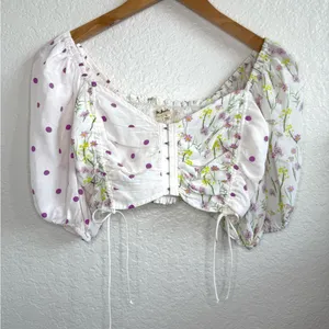For Love And Lemons Strudel Floral Puff Sleeve Crop Top Floral Polka Dot S White thumbnail 3
