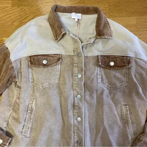 Entro Colorblock Raw Hem Minimalist Coastal Cowgirl Western Corduroy Shacket thumbnail 2
