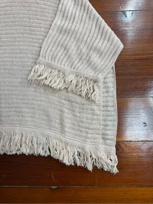 Anthropologie Akemi + Kin Frenchie Cotton Linen Blend Fringe Poncho Sz S 💚🍄 thumbnail 5