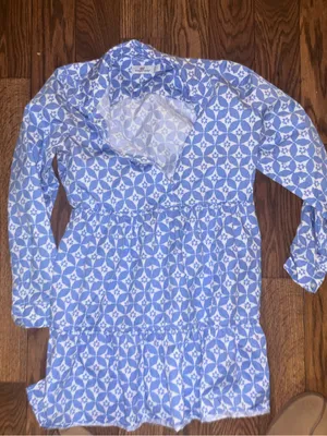 Lilly Pulitzer Vineyard Vines blue and white geometric print tiered midi dress size small thumbnail 1