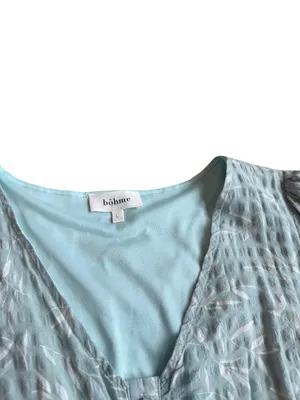 Bohme Mint Tiered Shift Dress Short Sleeve White Leaf Print Boho Size Large thumbnail 4