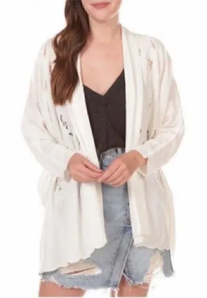 Free People White Crotchet/Lace Open Front Cardigan(Size Medium) thumbnail 1