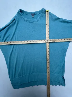 Aerie Women's Teal Blue Green Long Sleeve Oversized Slit Hem Pullover Sweater XS thumbnail 9