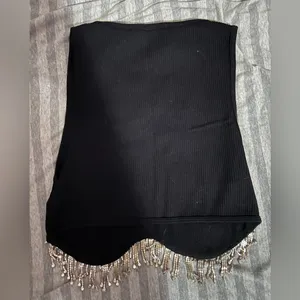 Zara Black Crop Top with Silver Beaded Fringe thumbnail 4