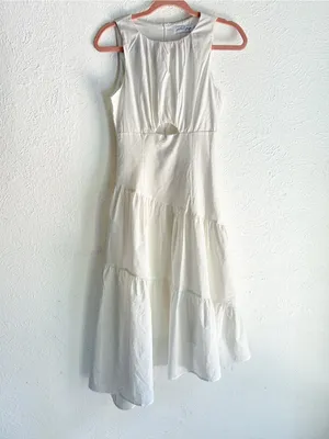 Petal & Pup Briana Cutout Cotton & Linen Midi Dress Ivory Sz 2 Bridal Rush thumbnail 3