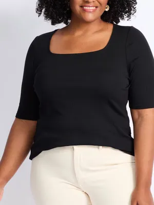 41 Hawthorn Short sleeve soft square neck fitted rib knit top thumbnail 1