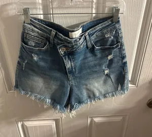 Vervet Blue Distressed Asymmetric Button Fly Denim Shorts Size M thumbnail 1