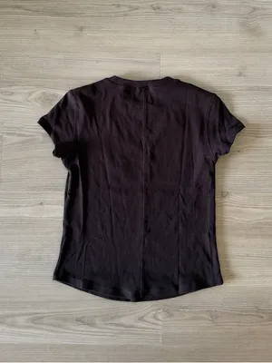 Industry Ribbed Short Sleeve Crewneck Tee with Curved Hem thumbnail 4