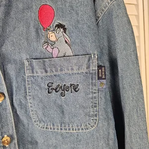 Vintage POOH Disney Embroidered Eeyore Denim Long Sleeve Button Down Shirt‎ Med thumbnail 2