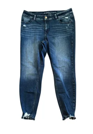 M Jeans By Maurice’s Skinny Distressed Mid Rise Jean Sz 16W Stretch Dark Wash thumbnail 1