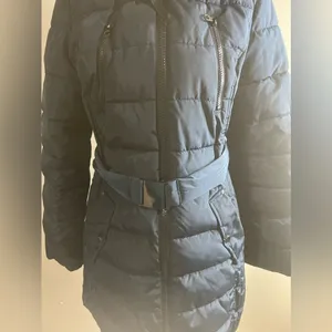 Nautica women’s belted winter coat navy blue medium thumbnail 4